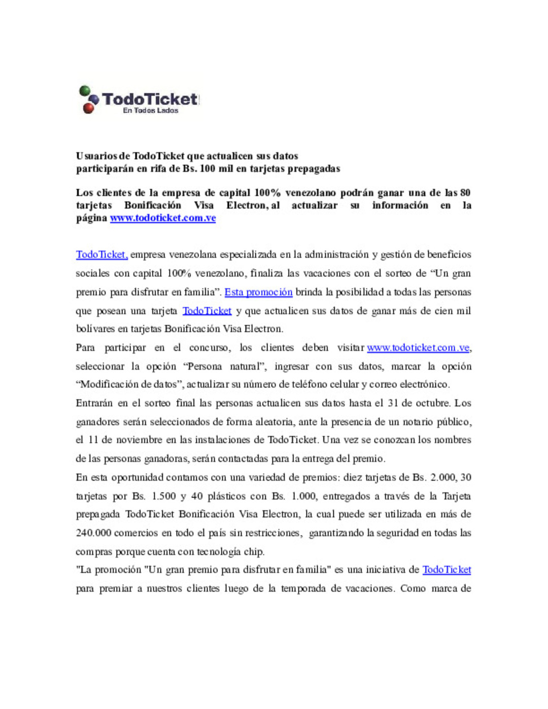 Usuarios de TodoTicket que actualicen sus datos participar\u00e1n en rifa de ...